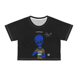 Women's BLUE ALIEN 1.1 Black Crop T-Block by minttblocks (BLUE ALIEN Short Sleeve NFT CropTee)