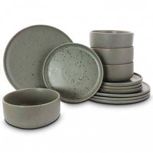 Gibson Home Stone Lava 12-Piece Dinnerware Set, Matte Grey