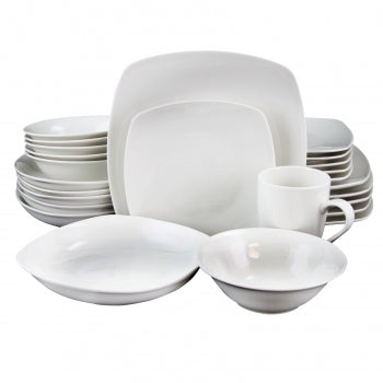 Gibson Home Hagen Square Dinnerware Set in White, Set of 30