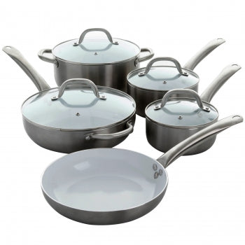 Oster Montecielo 9 Piece Aluminum Cookware Set in Metallic Titanium