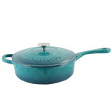 Crock Pot Artisan 3.5 Quart Enameled Cast Iron Deep Sauté Pan With Self Basting Lid in Teal Ombre