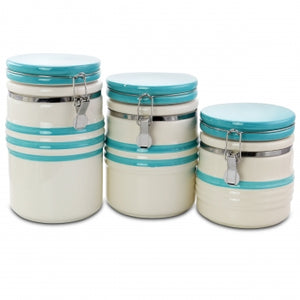 Gibson General Store Hollydale 3 Piece Canister Set in White and Teal Band