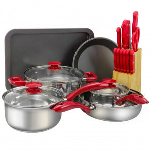 MegaChef 22 Piece Cookware Combo Set in Red