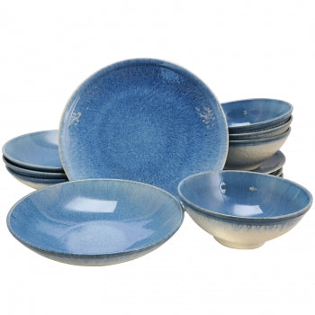 Gibson Elite 12 Piece Ombré Blue Double Bowl Dinnerware Set