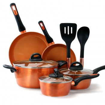 Gibson Home Hummington 10 Piece Ceramic Nonstick Aluminum Cookware Set in Copper