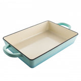 Crock Pot Artisan 13 Inch Rectangular Enameled Cast Iron Bake Pan in Aqua Blue