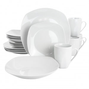 Gibson Home Classic Pearl 16 Piece Square Fine Ceramic Dinnerware Set in White