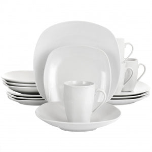 Gibson Home Classic Pearl Soft Square 16 Piece Fine Ceramic Dinnerware Set in White