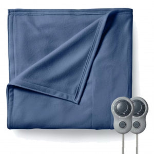 Sunbeam Queen Size Electric Fleece Heated Blanket in Blue with Dual Zone