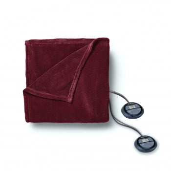 Sunbeam Queen Electric Heated MicroPlush Blanket in Garnet with Dual Digital Display Controllers