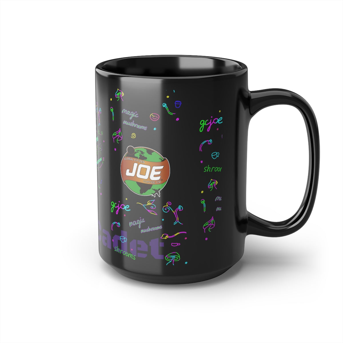 Black GC Joe Space Cadet V3 Epaulet Coffee or Tea Mug, 15oz Magic Mushrooms Version