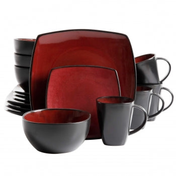 Gibson Elite Soho Lounge Square 16-Piece Dinnerware Set, Red