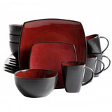 Gibson Elite Soho Lounge Square 16-Piece Dinnerware Set, Red