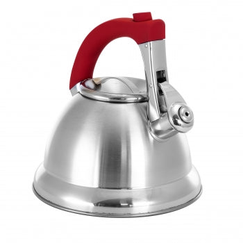 Mr. Coffee Collinsbroke 2.4 Quart Stainless Steel Tea Kettle with Red Handle