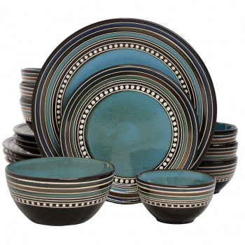 Gibson Elite Café Versailles 16 Piece Double Bowl Dinnerware Set - Blue