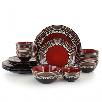 Gibson Elite Café Versailles 16 Piece Double Bowl Dinnerware Set - Red