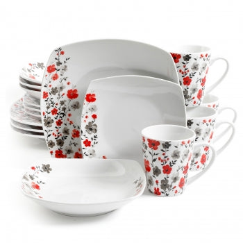 Gibson Home Rosetta Floral 16 Piece Fine Ceramic Dinnerware Set in White Floral