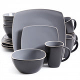 Gibson Soho Lounge Matte 16-Piece Dinnerware Set, Gray/Black