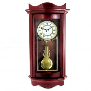 Bedford Clock Collection Weathered Chocolate Cherry Wood 25 Inch Wall Clock with Pendulum