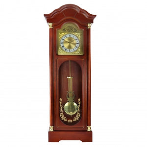 Bedford Clock Collection 33 Inch Chiming Pendulum Wall Clock in Antique Cherry Oak Finish