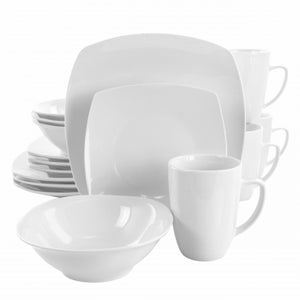 Elama Bishop 16 Piece Soft Square Porcelain Dinnerware Set in White