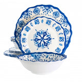 Elama Blue Garden 12 Piece Scalloped Lightweight Melamine Dinnerware Set in Blue