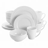 Elama Cara 16 Piece Round Porcelain Dinnerware Set in White