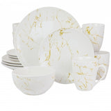 Elama Fine Marble 16 Piece Stoneware Dinnerware Set in Gold and White