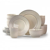 Elama Market Finds 16 Piece Round Stoneware Dinnerware Set in Embossed White