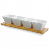 Elama Signature Modern 5pc Appetizer and Condiment Server with 4 Serving Dishes and a Bamboo Serving Block