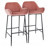 Elama 2 Piece Velvet Bar Stool in Blush Pink with Black Legs