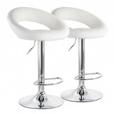 Elama 2 Piece Retro Adjustable Faux Leather Bar Stool in White with Chrome Base