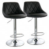 Elama 2 Piece Diamond Stitched Faux Leather Bar Stool in Black with Chrome Base and Adjustable Height