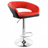 Elama Adjustable Faux Leather Open Back Bar Stool in Red and Black