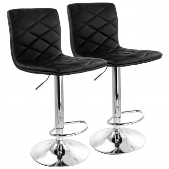 Elama 2 Piece Adjustable Diamond Tufted Faux Leather Bar Stool in Black with Chrome Base