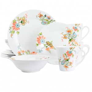 Elama Spring Bloom 16 Piece Round Porcelain Dinnerware Set