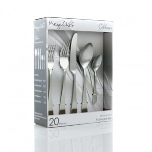 MegaChef Gibbous 20 Piece Flatware Utensil Set, Stainless Steel Silverware Metal Service for 4 in Matte Silver