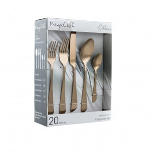 MegaChef Gibbous 20 Piece Flatware Utensil Set, Stainless Steel Silverware Metal Service for 4 in Rose Gold Matte