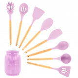 MegaChef Pink Silicone and Wood Cooking Utensils, Set of 9