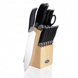 Oster Lingbergh 14 Piece Stainless Steel Cutlery Knife Set with Pine Wood Block