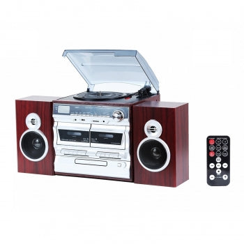 TechPlay High Power 30W 3-Speed Turntable with Karaoke in Wood Grain