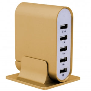 Trexonic 7.1 Amps 5 Port Universal USB Compact Charging Station in Gold Finish